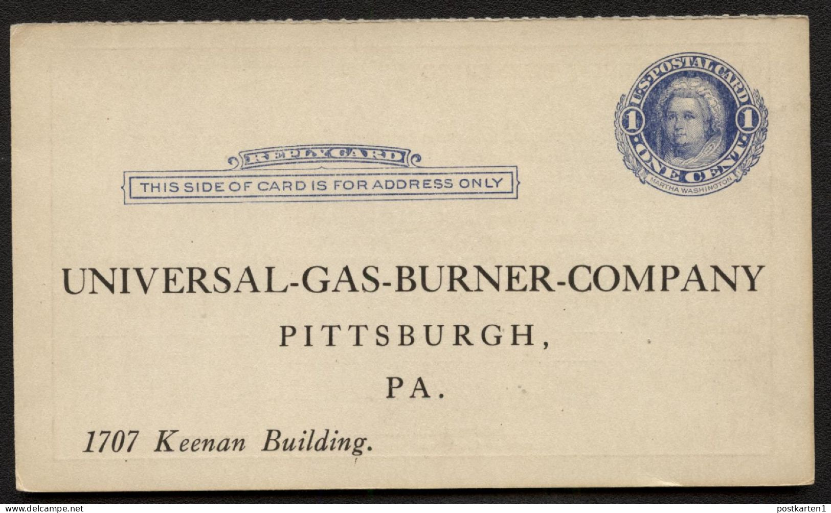 UY5r Reply Card Preprinted Pittsburgh PA 1911 Cat. $6.00 - 1901-20