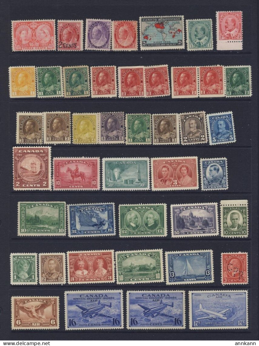44x Canada Mint No Gum Stamps From Queen Victoria To Airmail - Sammlungen
