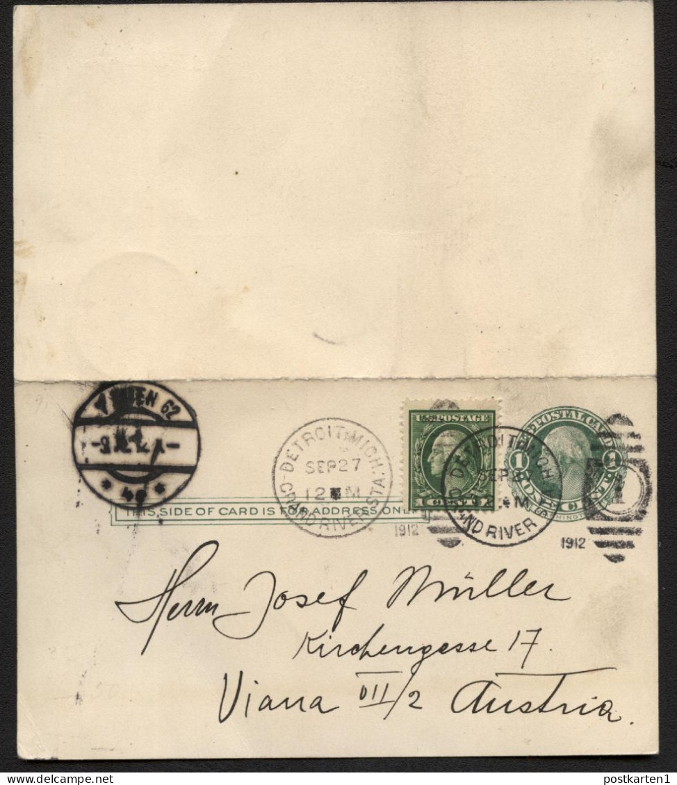 UY6 Sep.1 Postal Card With Reply Detroit MI To Vienna AUSTRIA 1912 - 1901-20