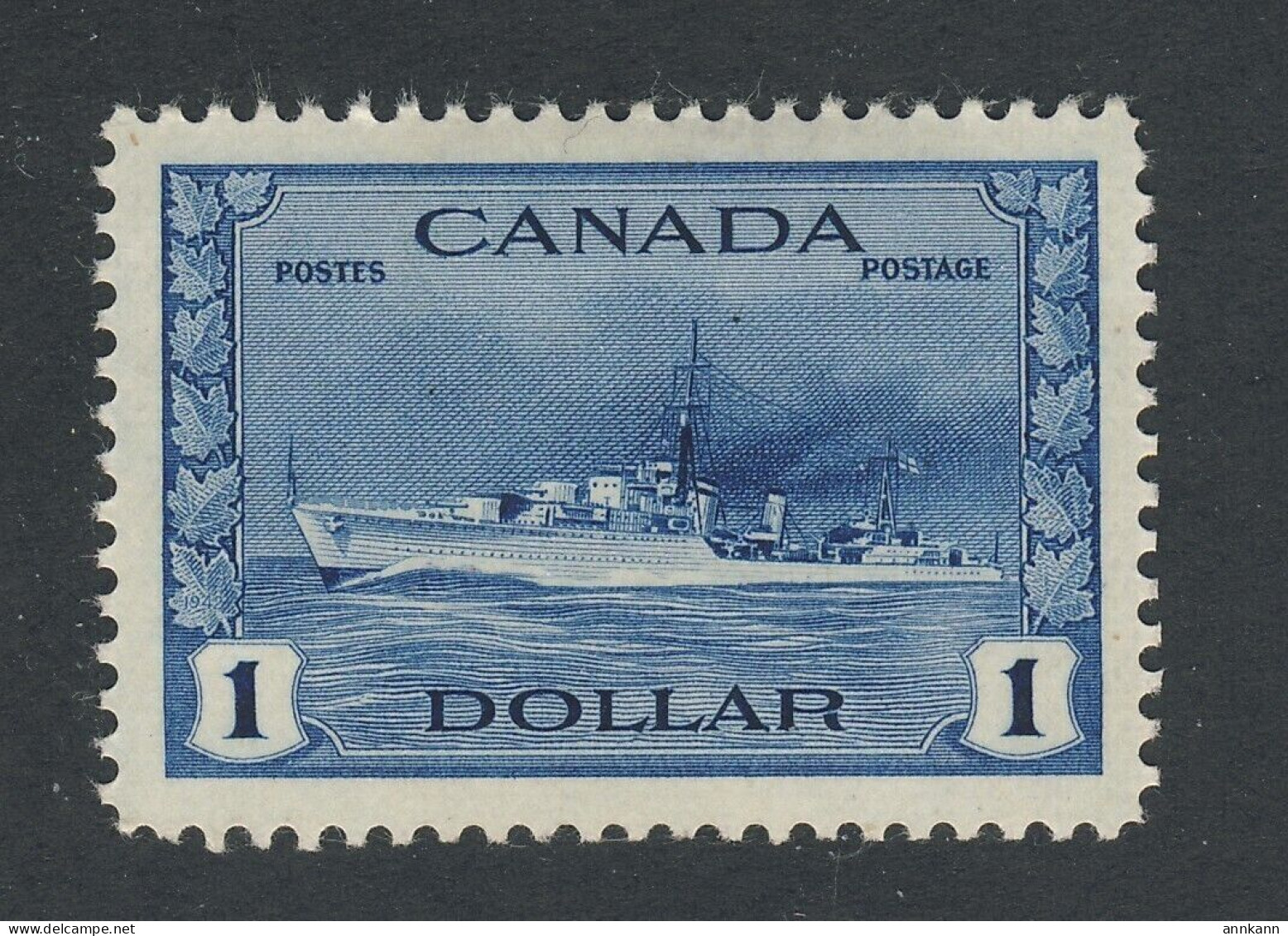 Canada WWII World War 2 - Destroyer Stamp; #262-$1.00 Destroyer MH (mint Hinged) - Unused Stamps