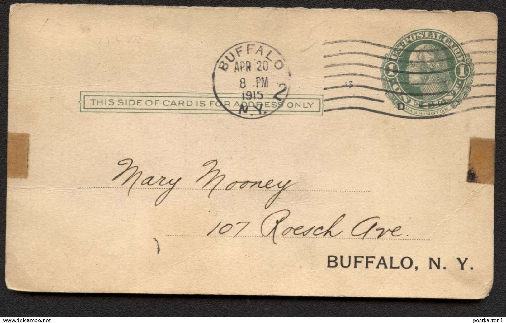 UY6m Message Postal Card Buffalo NY 1915 Cat. $5.50 - 1901-20
