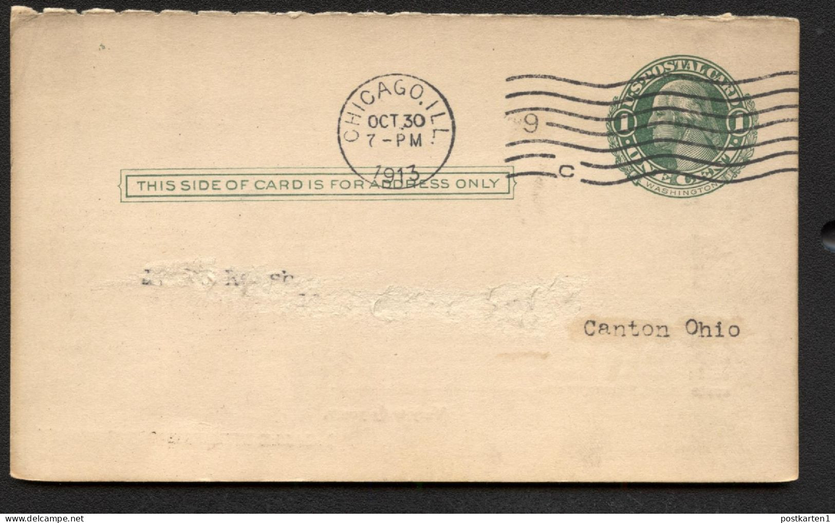 UY6m Message Postal Card Chicago IL - Cantin OH 1913 Cat. $5.50 - 1901-20