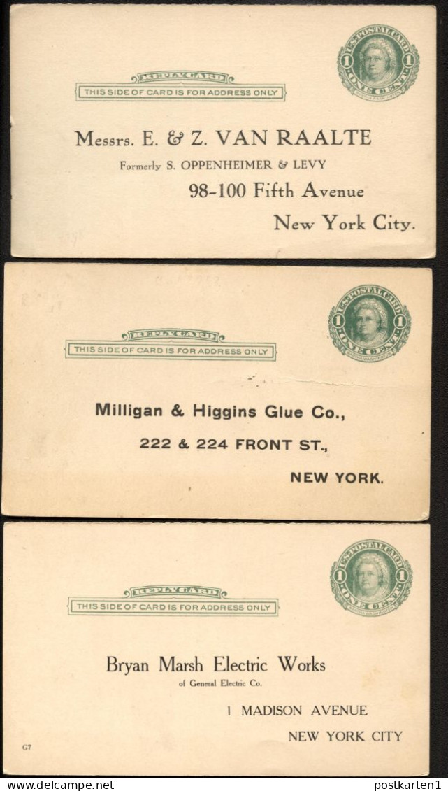 UY6r 3 Return Postal Cards Preprinted New York NY 1912-13 Cat. $34.50 - 1901-20