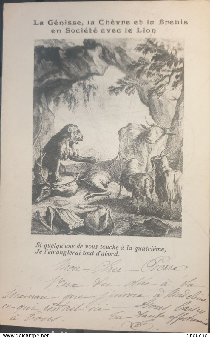 FABLES DE LA FONTAINE / LA GÉNISSE, LA CHEVRE ET LA BREBIS EN SOCIÉTÉ AVEC LE LION  / J-B OUDRY / CARTE PRECURSEUR - Fairy Tales, Popular Stories & Legends