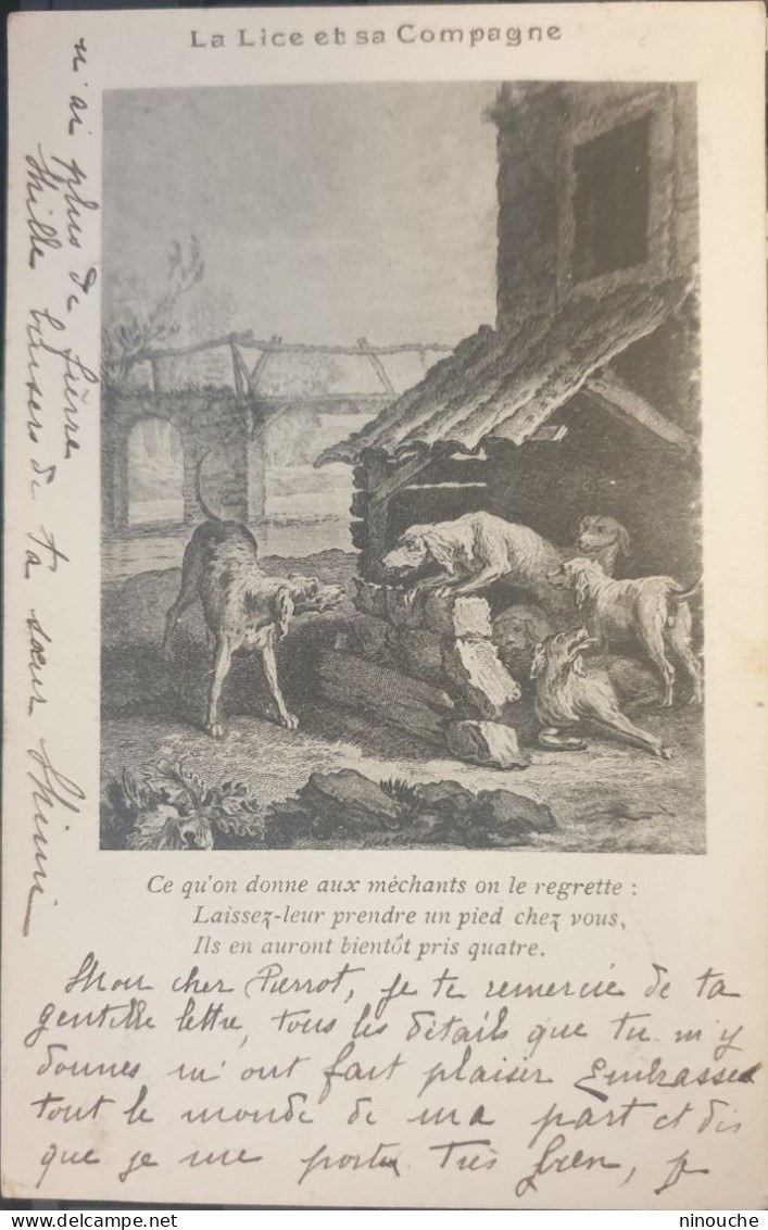 FABLES DE LA FONTAINE / LA LICE ET SA COMPAGNE / GRAVURE DE JEAN-BAPTISTE OUDRY / CARTE PRECURSEUR - Fairy Tales, Popular Stories & Legends