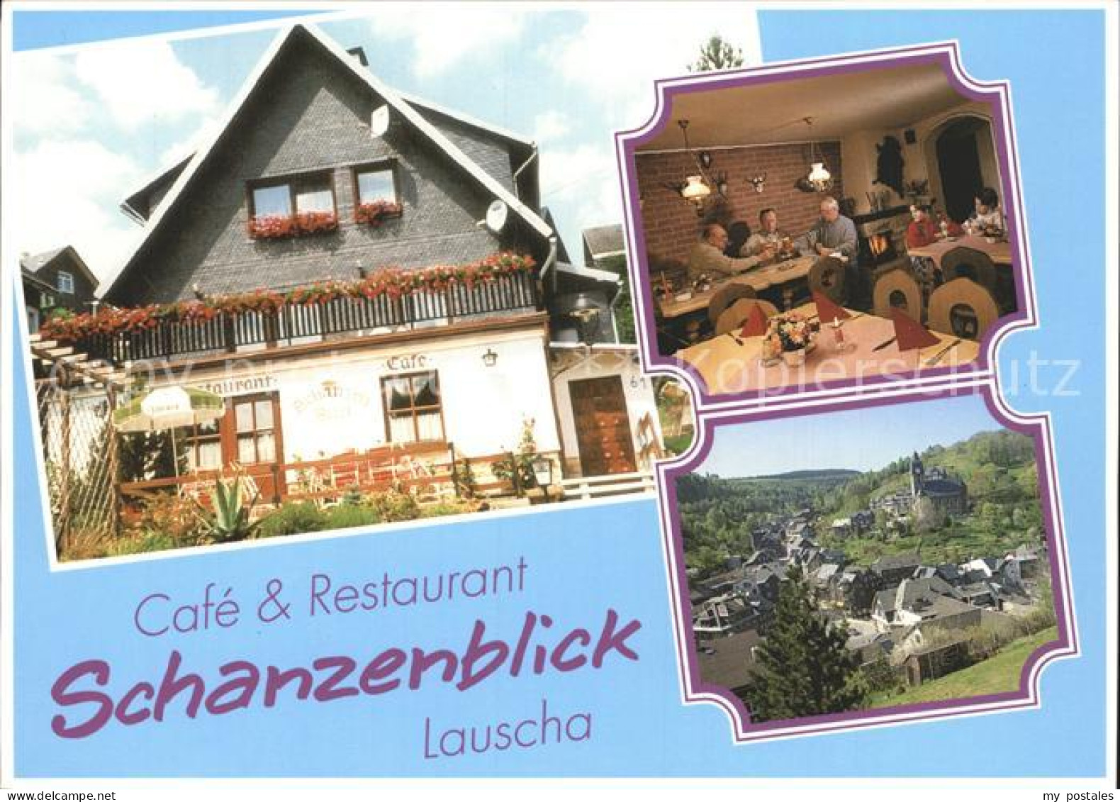 72263046 Lauscha Cafe Restaurant Schanzenblick Ortsansicht Mit Kirche Lauscha - Lauscha