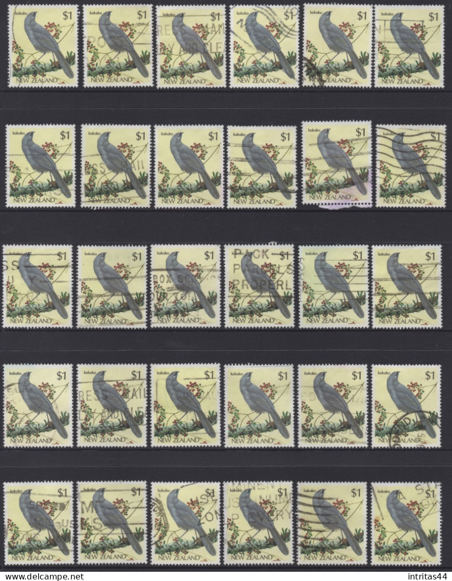 NEW ZEALAND 1985 / 89 GRAB THEM NOW!! (CLEARANCE ALL MUST GO.) BIRDS $1 KOKAKO  STAMPS OF (30)  VFU CV: $90.00 - Colecciones & Series