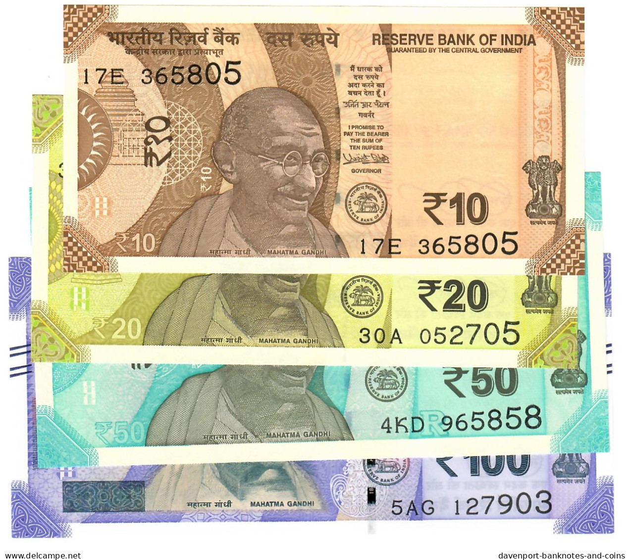 SET India 10, 20, 50 & 100 Rupees 2017-2022 UNC - Inde