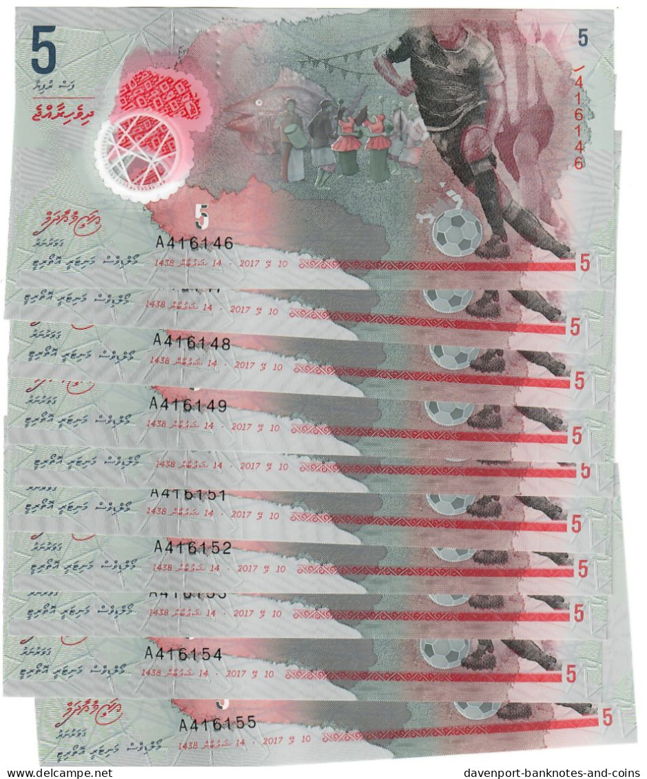 Maldives 10x 5 Rufiyaa 2017 UNC - Maldiven