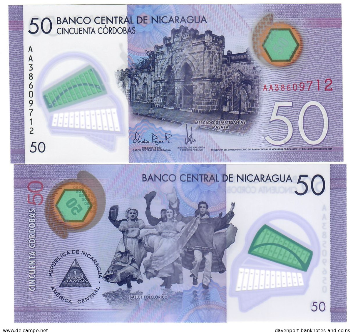 Nicaragua 50 Cordobas 2021 (2023) UNC "AA" - Nicaragua