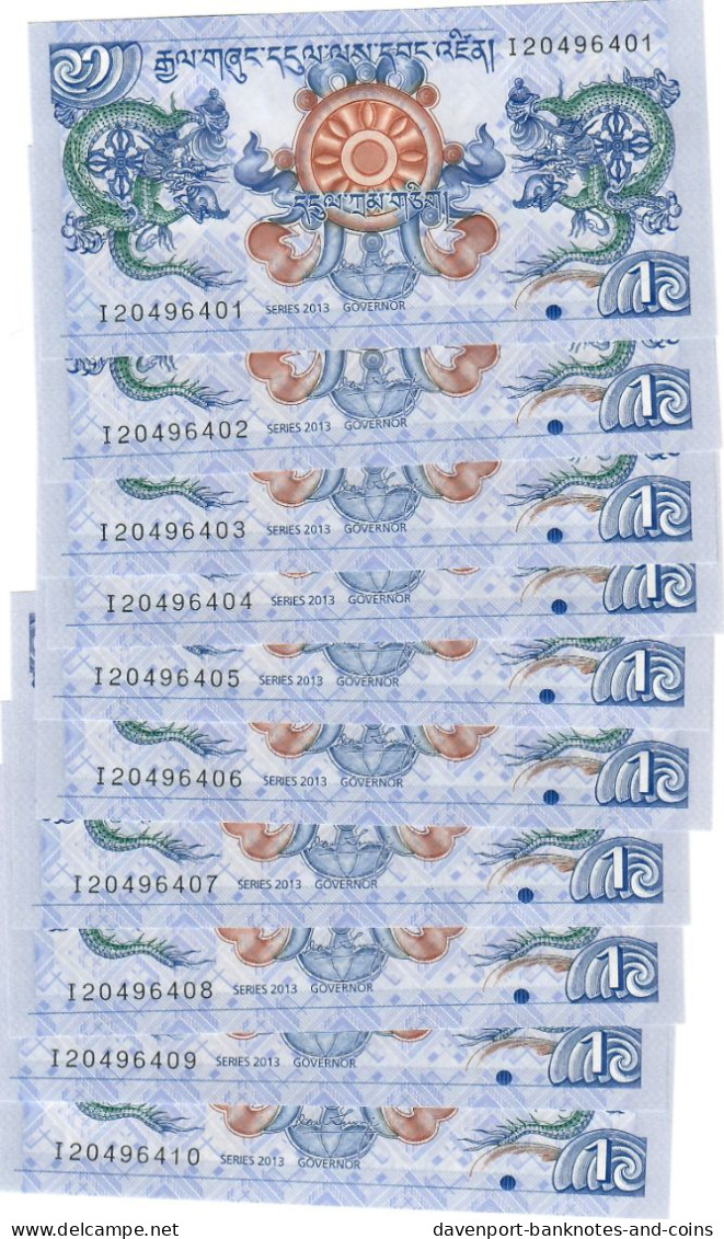 Bhutan 10x 1 Ngultrum 2013 UNC - Bhután