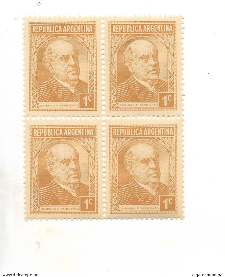 ARGENTINA YEAR 1935 PRESIDENT SARMIENTO 1 C BROWN NATIONAL PAPER BLOCK OF FOUR - Ongebruikt