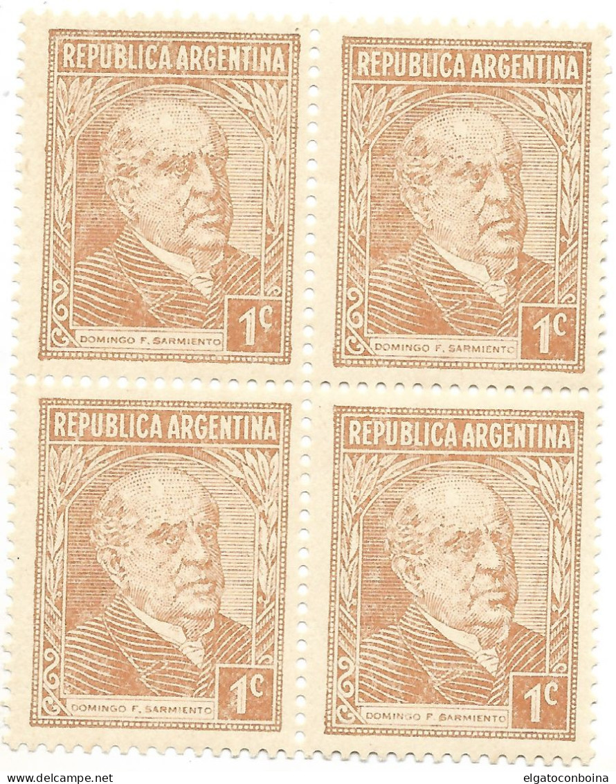 ARGENTINA YEAR 1935 PRESIDENT SARMIENTO  1C BROWN  BLOCK MATTE PAPER MH - Nuevos