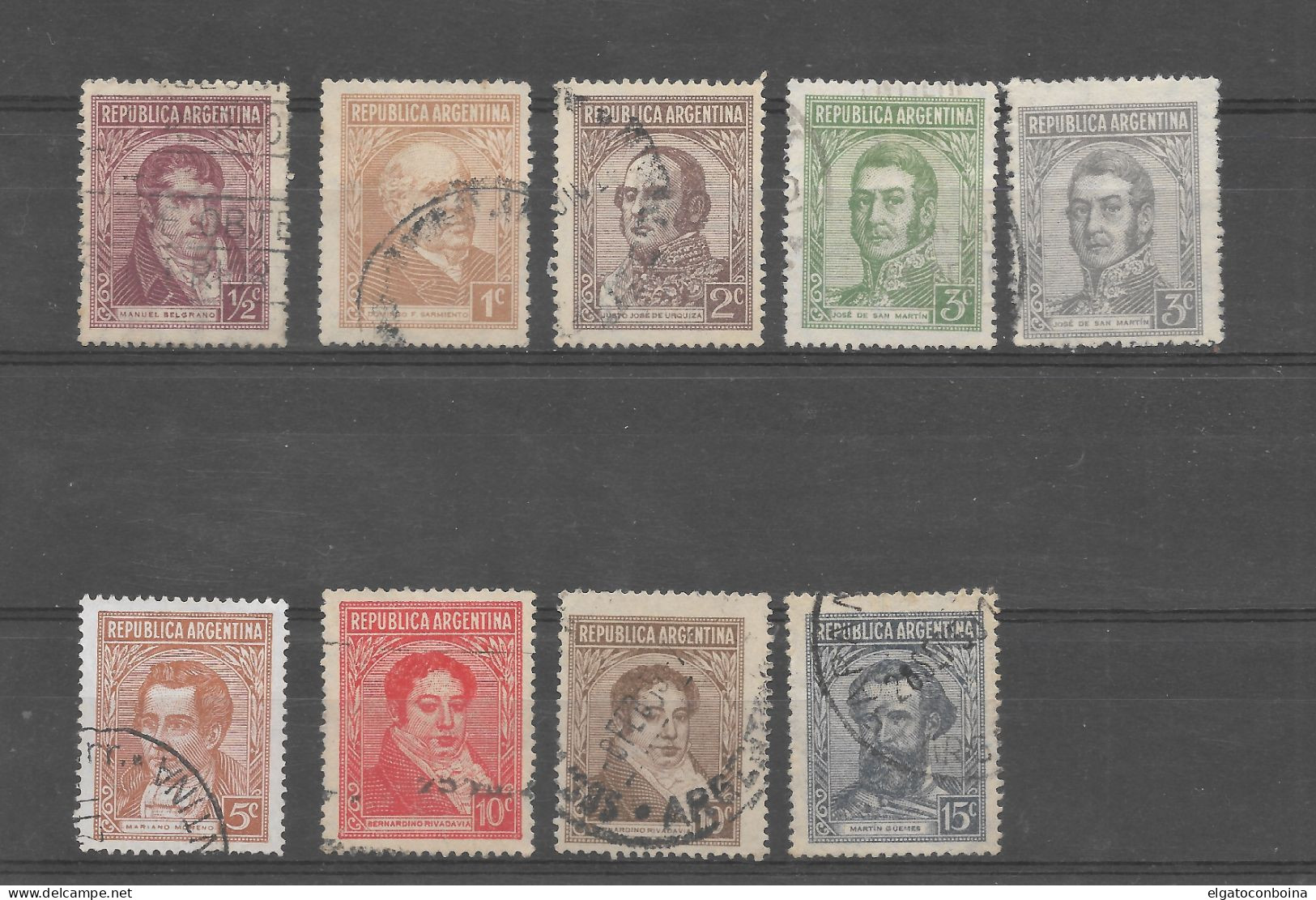 ARGENTINA YEAR 1935 LOT OF 9 USED STAMPS FROM SET HISTORICAL FIGURES - Ongebruikt