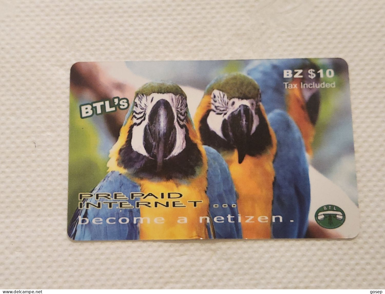 Belize-(BZ-BTL-INT-0001)-(24)-PARRTOS-(bz$10)-(9659127837)-(62094127)used Card+1card Prepiad/gift Free - Belize