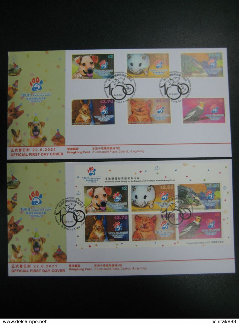 HONG KONG 2021 100th ANNIV SPCA STAMPS & MS FIRST DAY COVER FDC - FDC