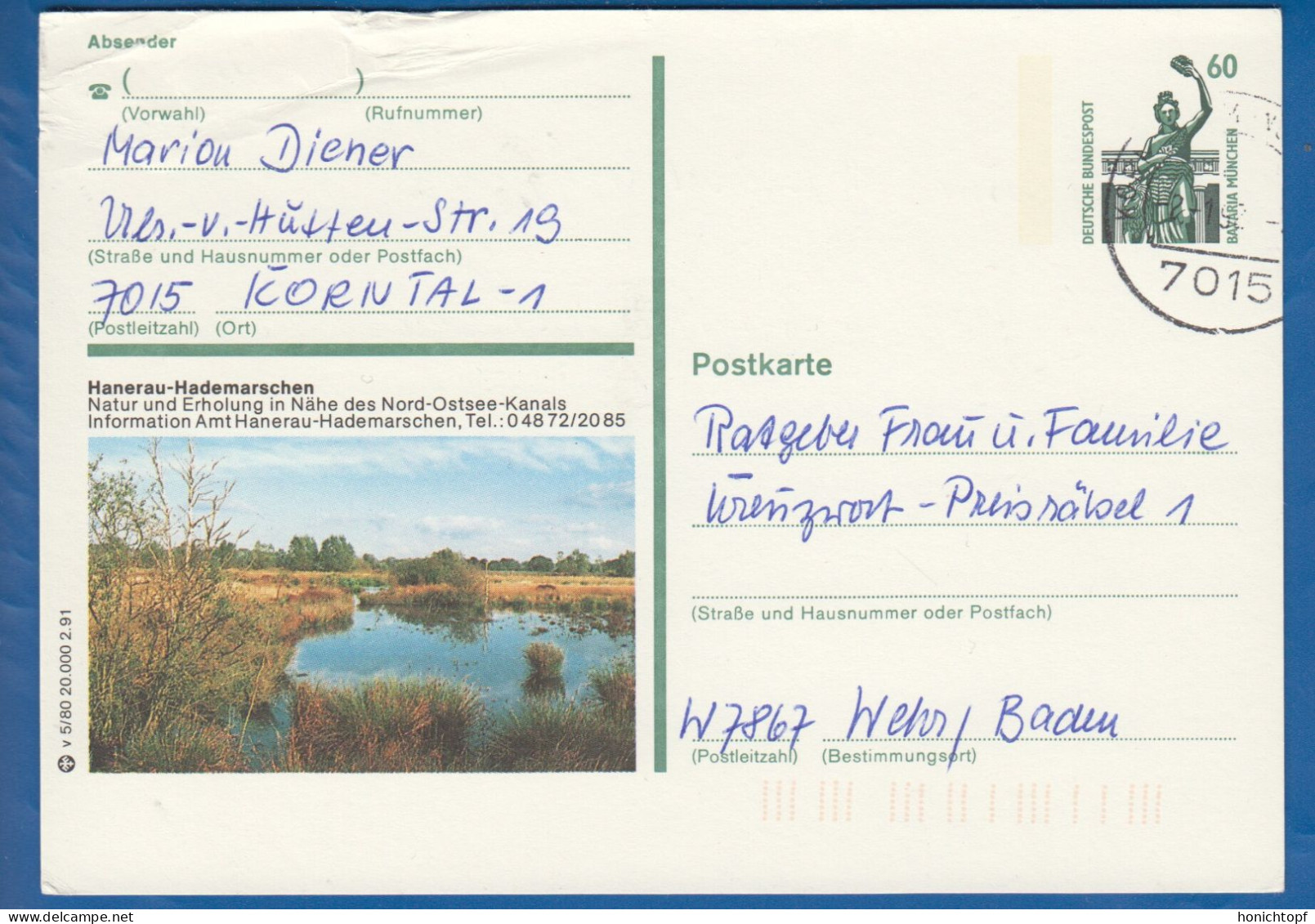 Deutschland; BRD; Postkarte; 60 Pf Bavaria München; Hanerau - Hademarschen - Illustrated Postcards - Used