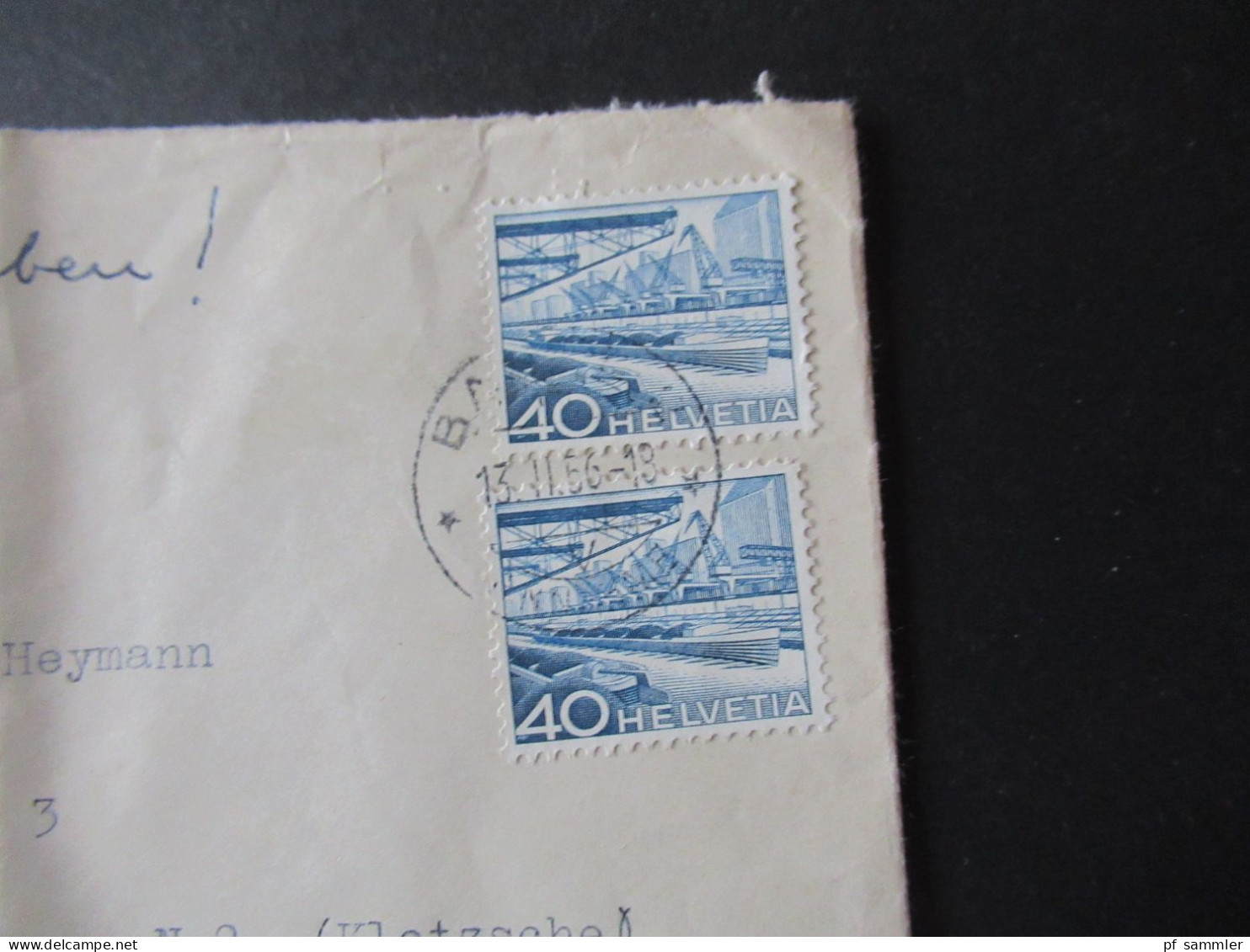 Schweiz 1956 Freimarken Landschaften Nr.537 (2) MeF Einschreiben Basel 2 Annahme Nach Dresden Klotzsche DDR - Storia Postale