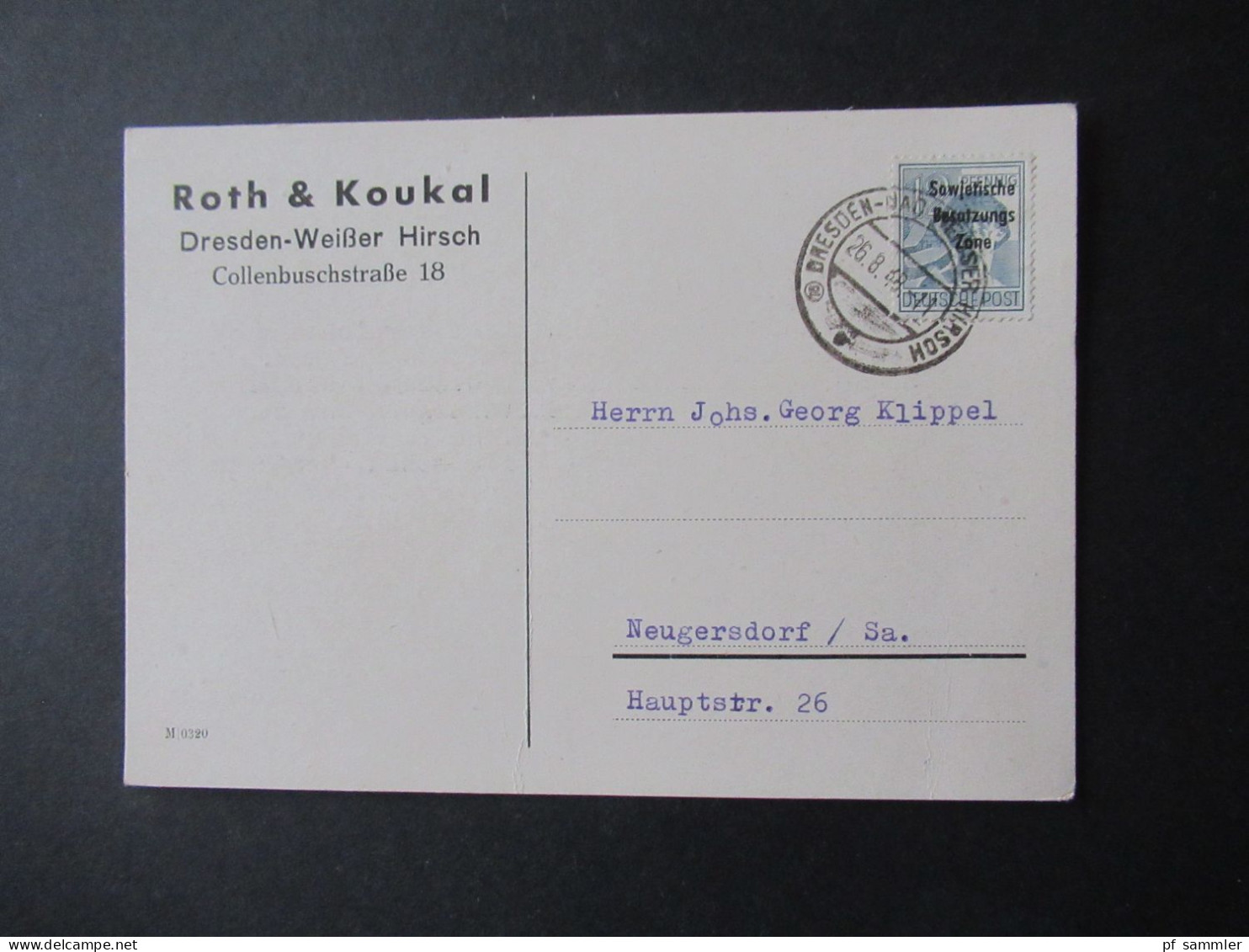 SBZ 26.8.1948 Stempel Dresden Bad Weisser Hirsch / Firmen PK Roth & Koukal Dresden Weißer Hirsch Collenbuschstraße 18 - Storia Postale