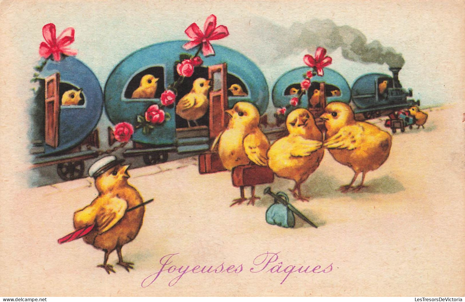 FETES ET VOEUX - Joyeuses Pâques - Poussins à La Guerre - Carte Postale Ancienne - Pascua