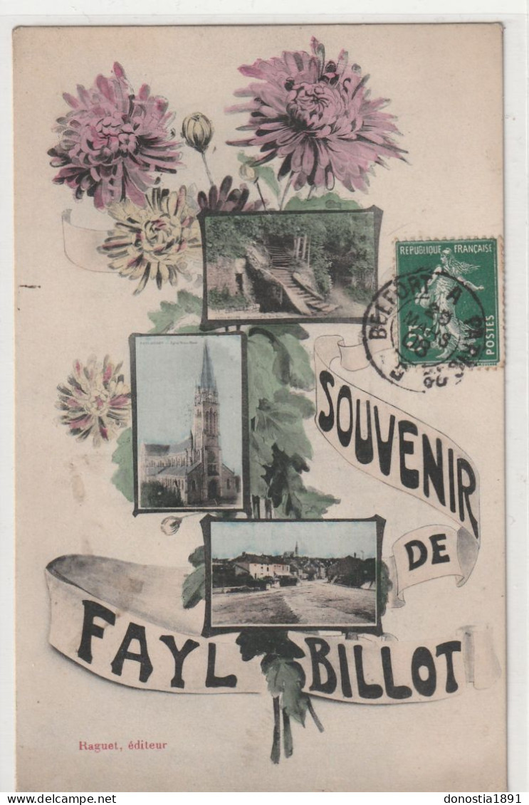 Souvenir De FAYL-BILLOT (52)  Fantaisie, Divers Aspects, Fleurs - Ed. RAGUET - Timbrée 1908 - Fayl-Billot