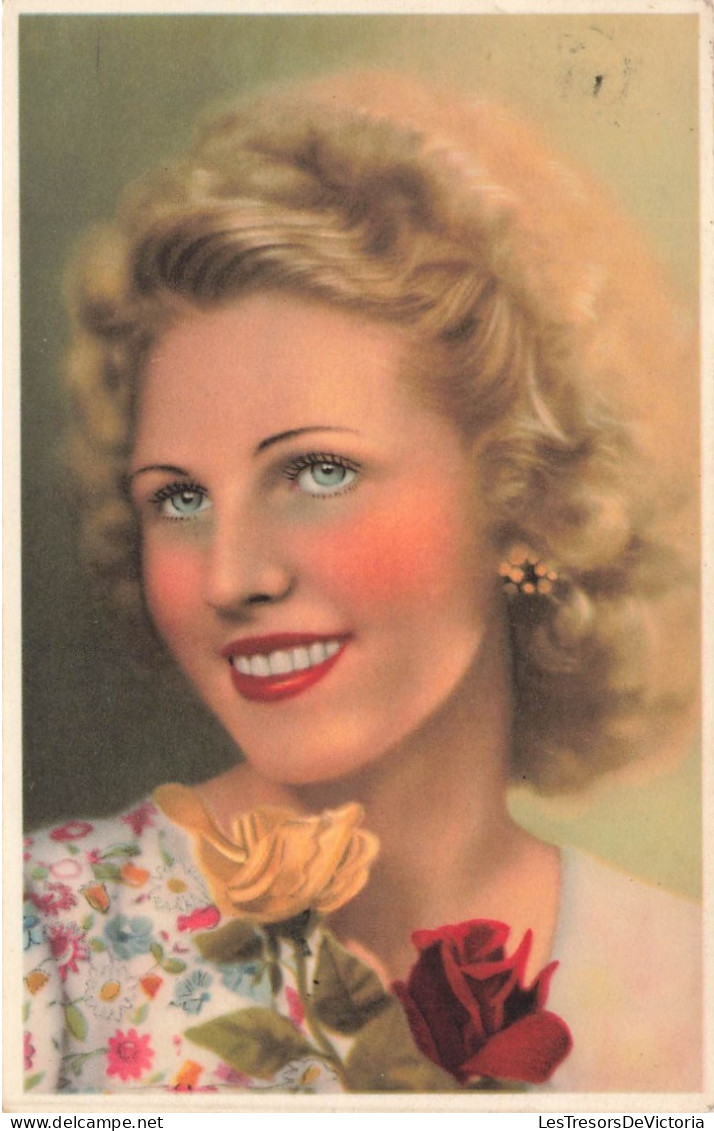 FANTAISIE - Femme - Femme Blonde - Portrait - Roses - Carte Postale Ancienne - Frauen