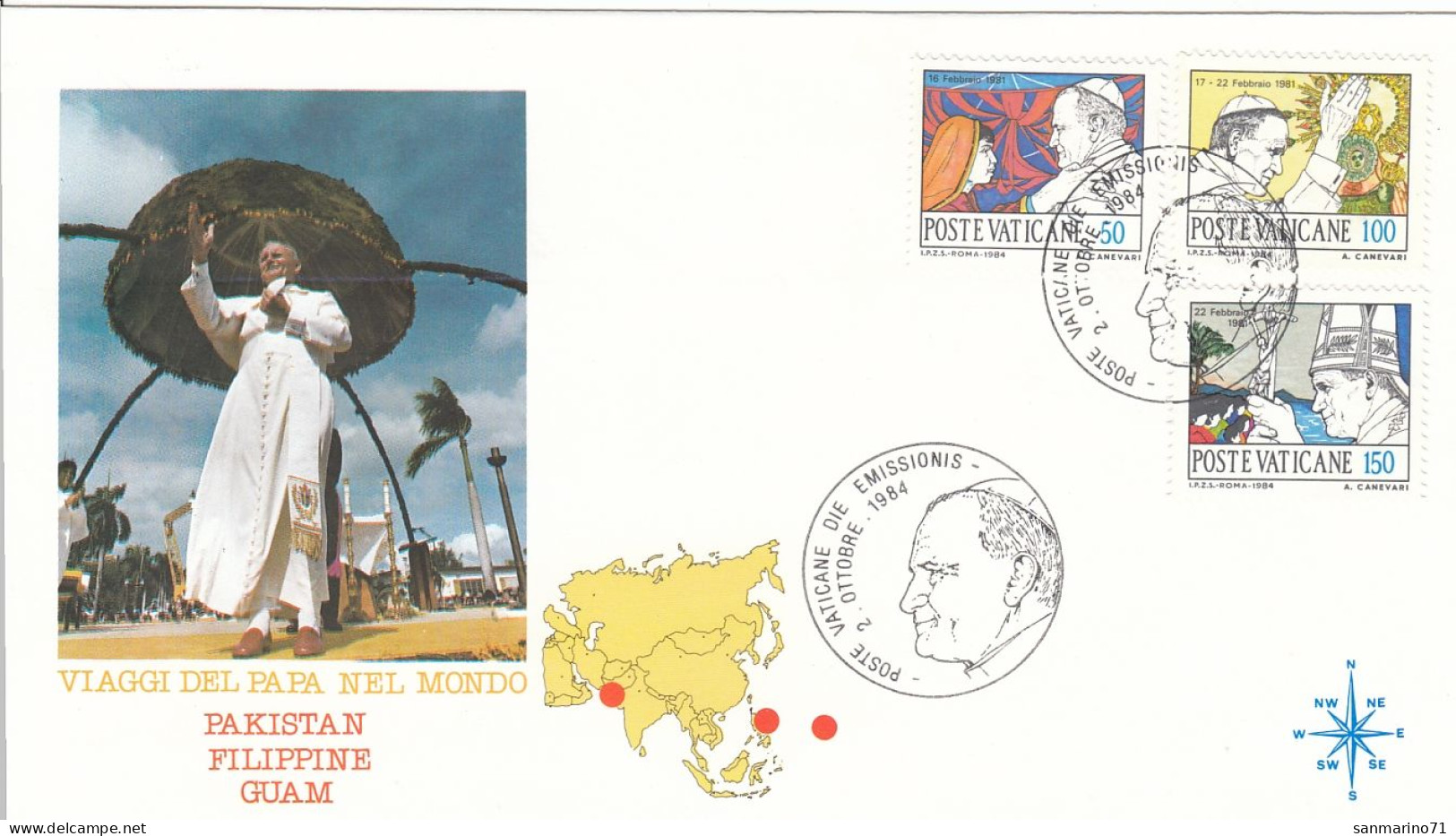 VATICAN Cover 3-99,popes Travel 1984 - Brieven En Documenten