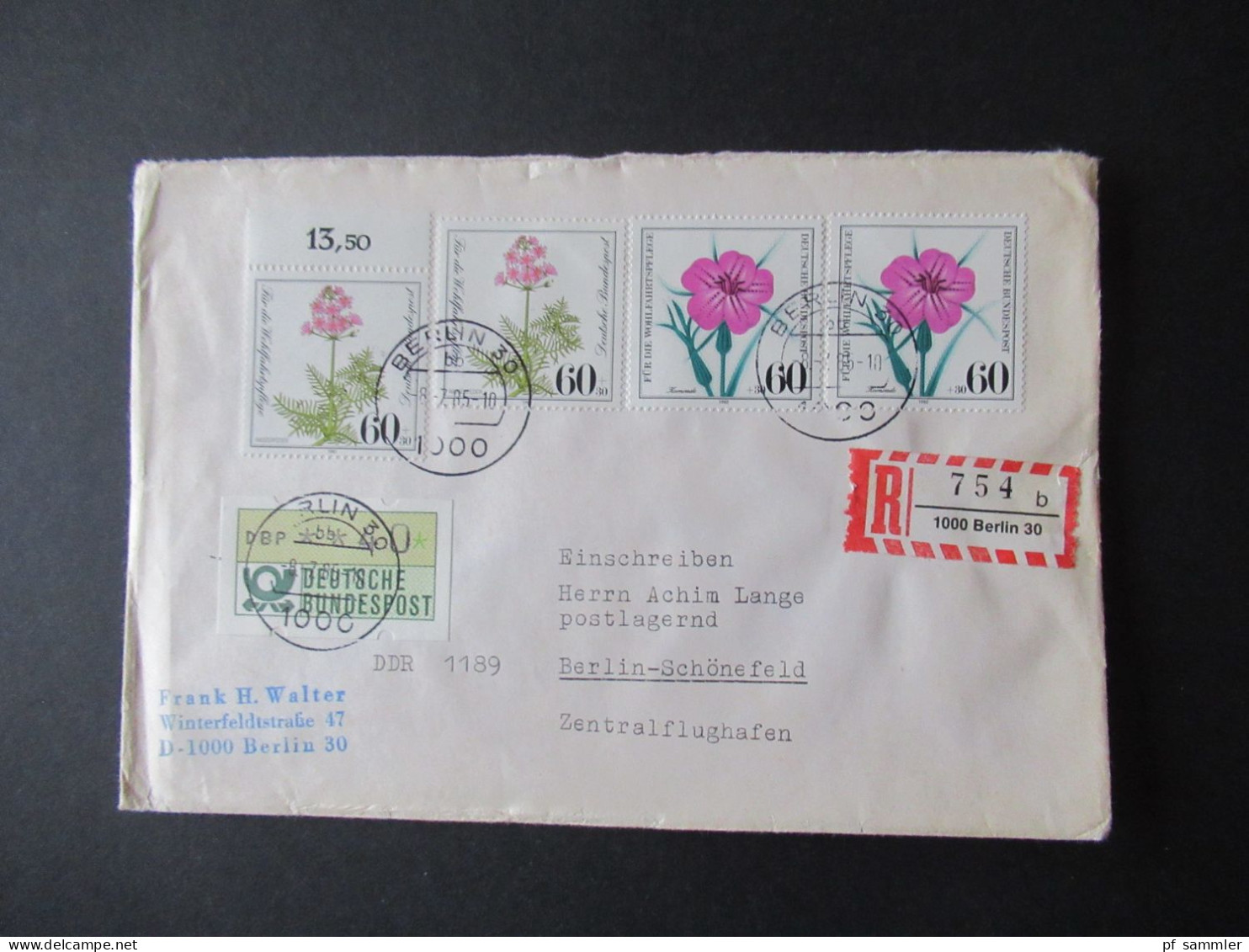 Berlin (West) 1985 Einschreiben Berlin 30 Mit Marken Der BRD Wohlfahrt Und BRD ATM Tagesstempel Berlin 30 Bb - Cartas & Documentos