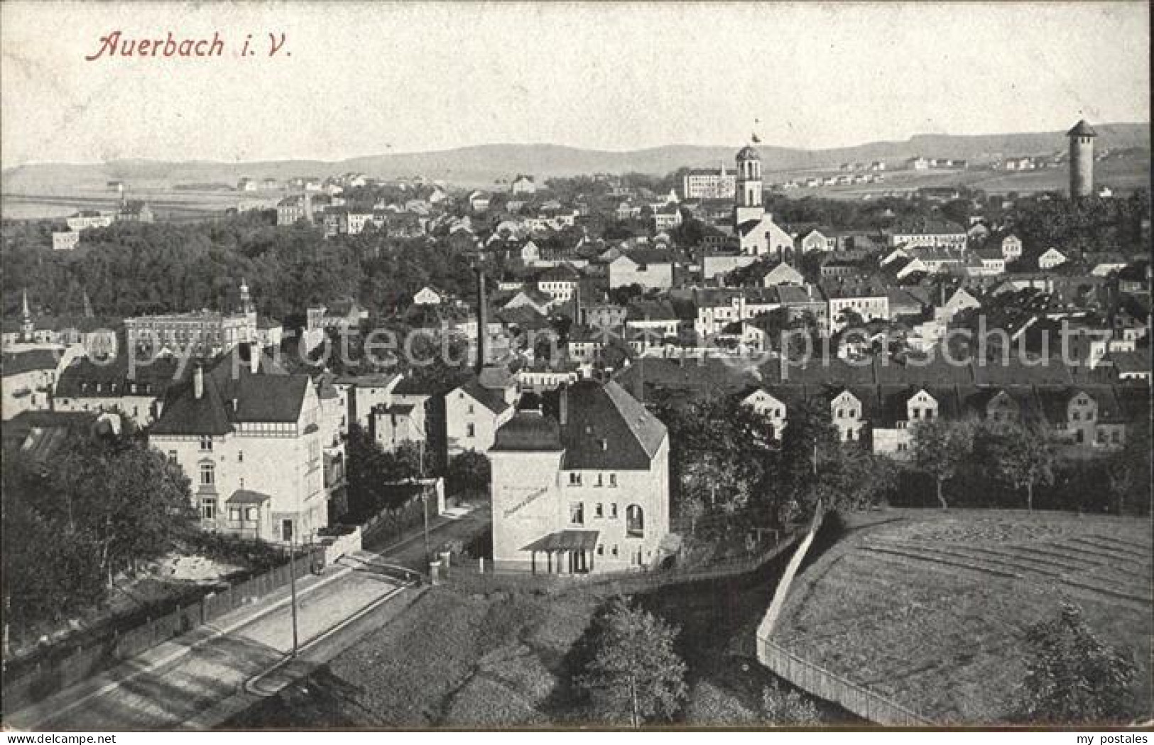 42268179 Auerbach Vogtland Stadtbild Mit Kirche Und Schlossturm Auerbach Vogtlan - Auerbach (Vogtland)