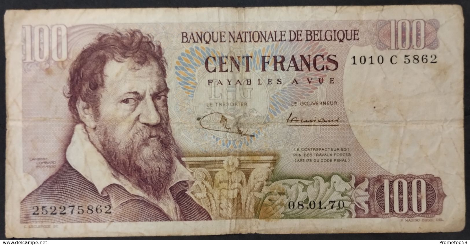 Bélgica – Billete Banknote De 100 Francs – 1970 - 100 Francs