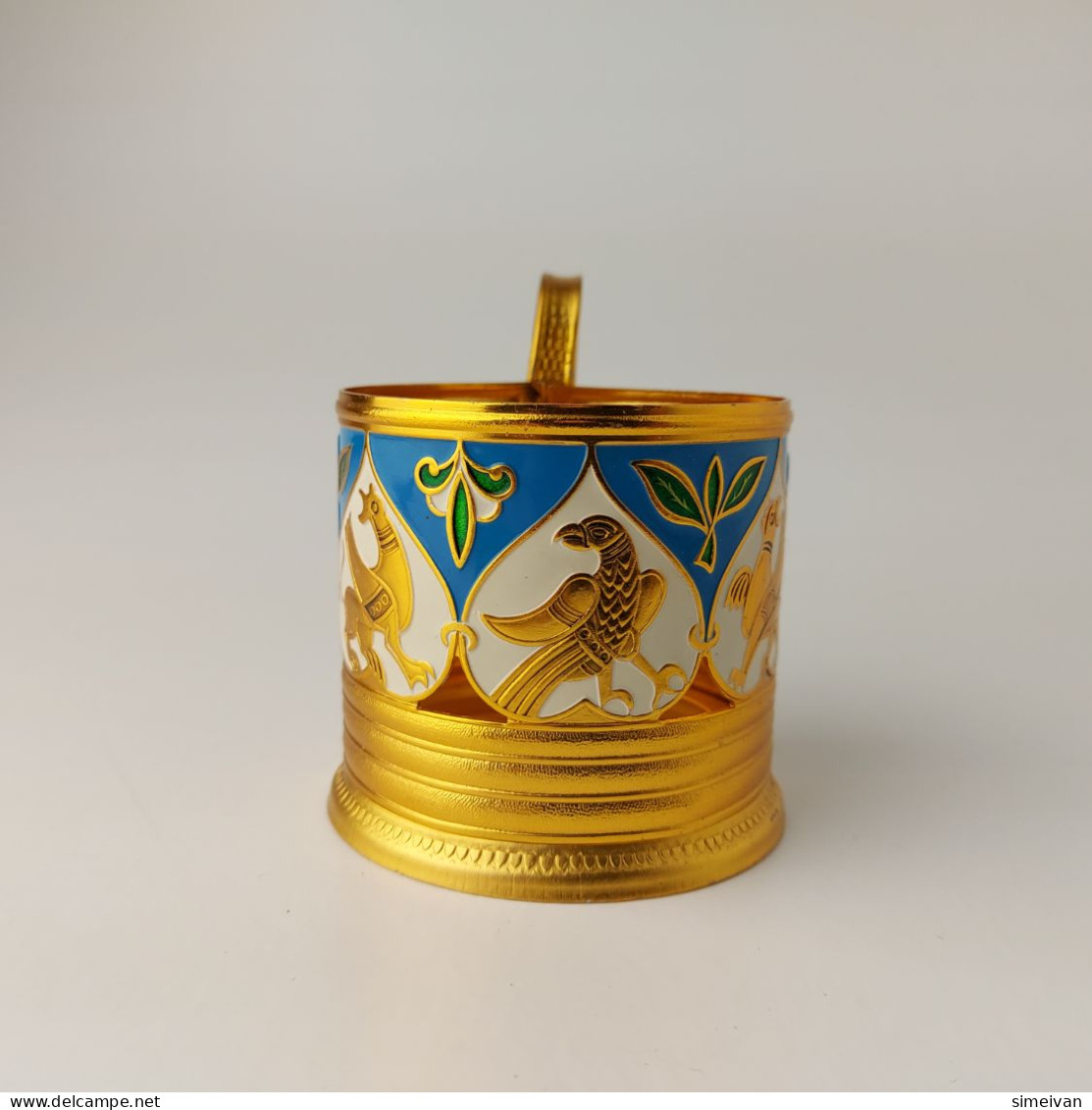 Vintage Soviet Podstakannik Tea Cup Holder USSR Enamel #5458 - Kopjes