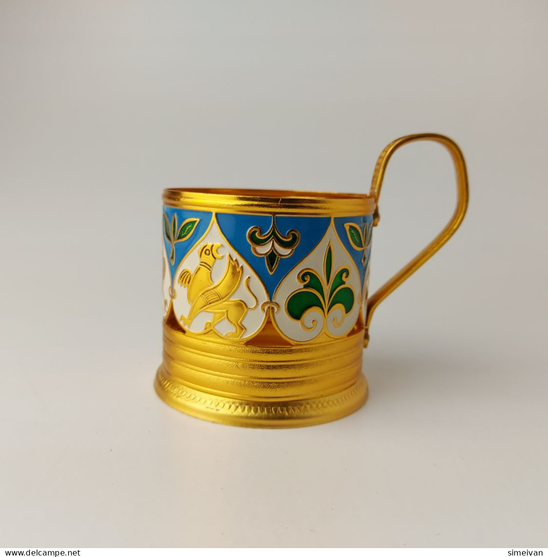 Vintage Soviet Podstakannik Tea Cup Holder USSR Enamel #5458 - Kopjes