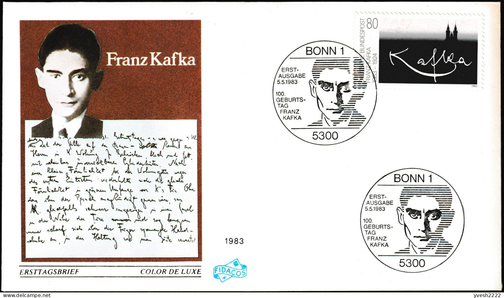 Allemagne 1983 Y&T 1010 Sur FDC. Franz Kafka, écrivain Austro-hongrois De Langue Allemande Et De Religion Juive - Guidaismo