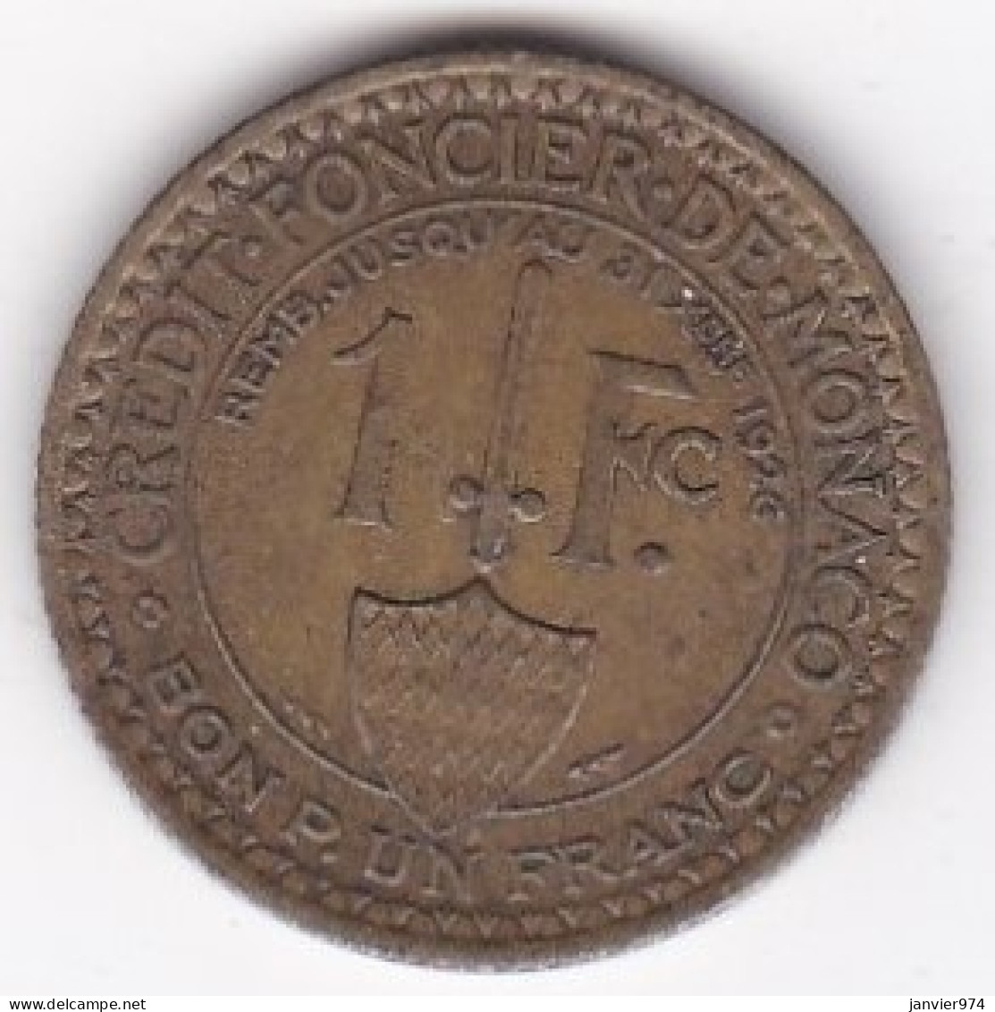 Monaco. Bon Pour 1 Franc 1924 Poissy. LOUIS II. Bronze-aluminium - 1922-1949 Louis II.