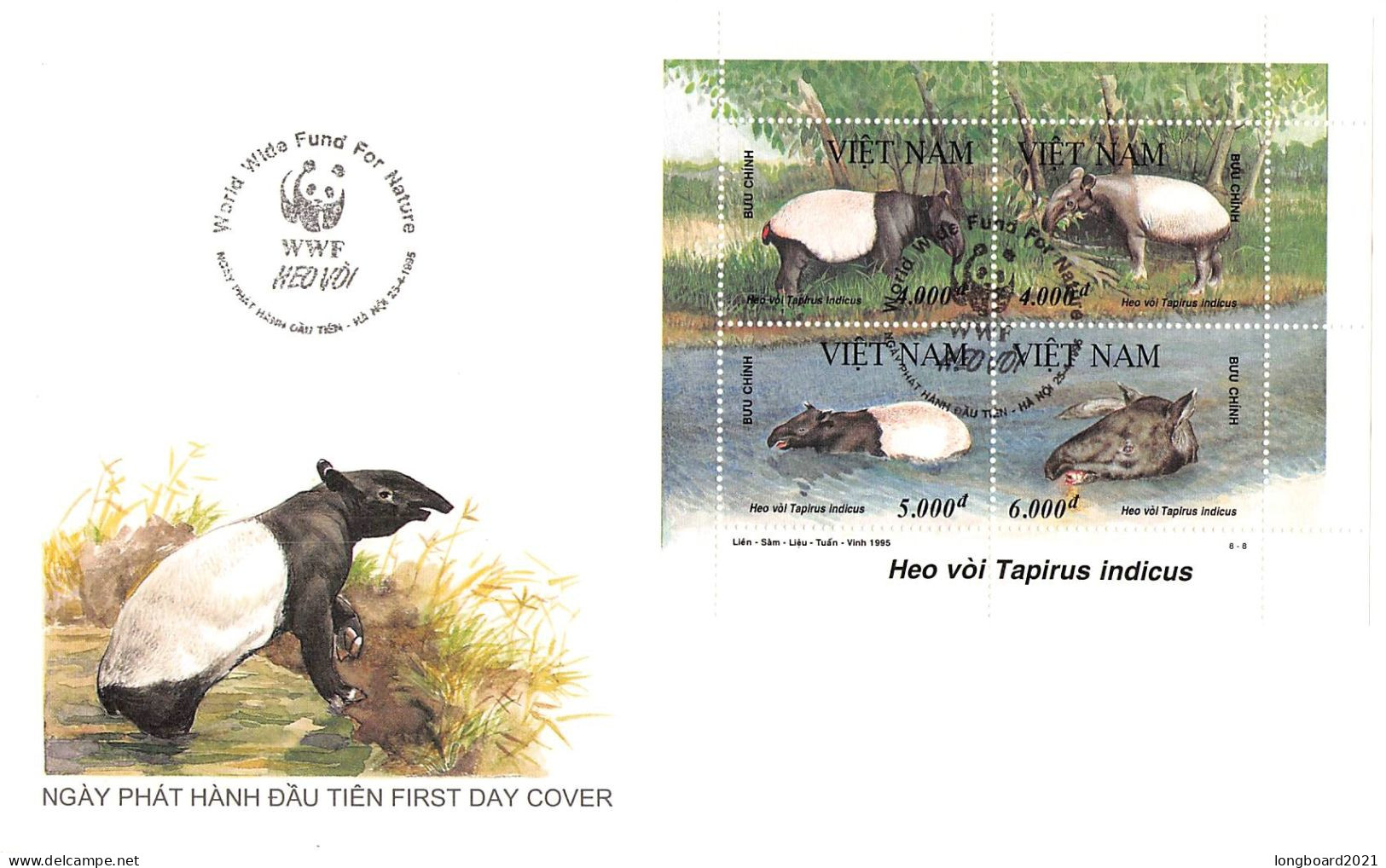 VIETNAM - 2 FDC WWF 1995 MINISHEET - TAPIR / 4208 - Vietnam