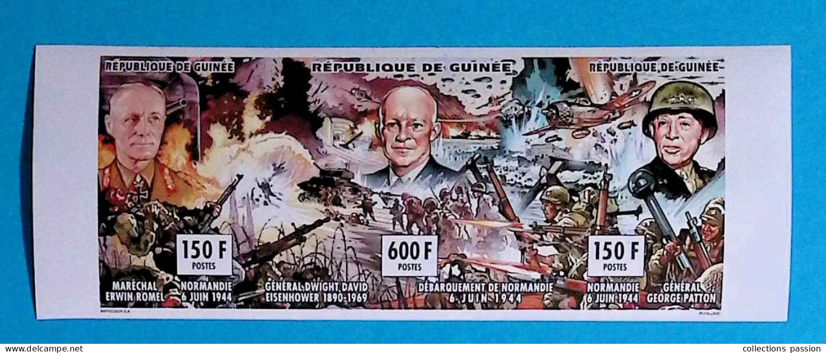 Bloc De 3 Timbres, République De Guinée, 150 F Et 600 F, Débarquement De Normandie, 6 Juin 1944, 2 Scans, Non Dentelé - Guinee (1958-...)