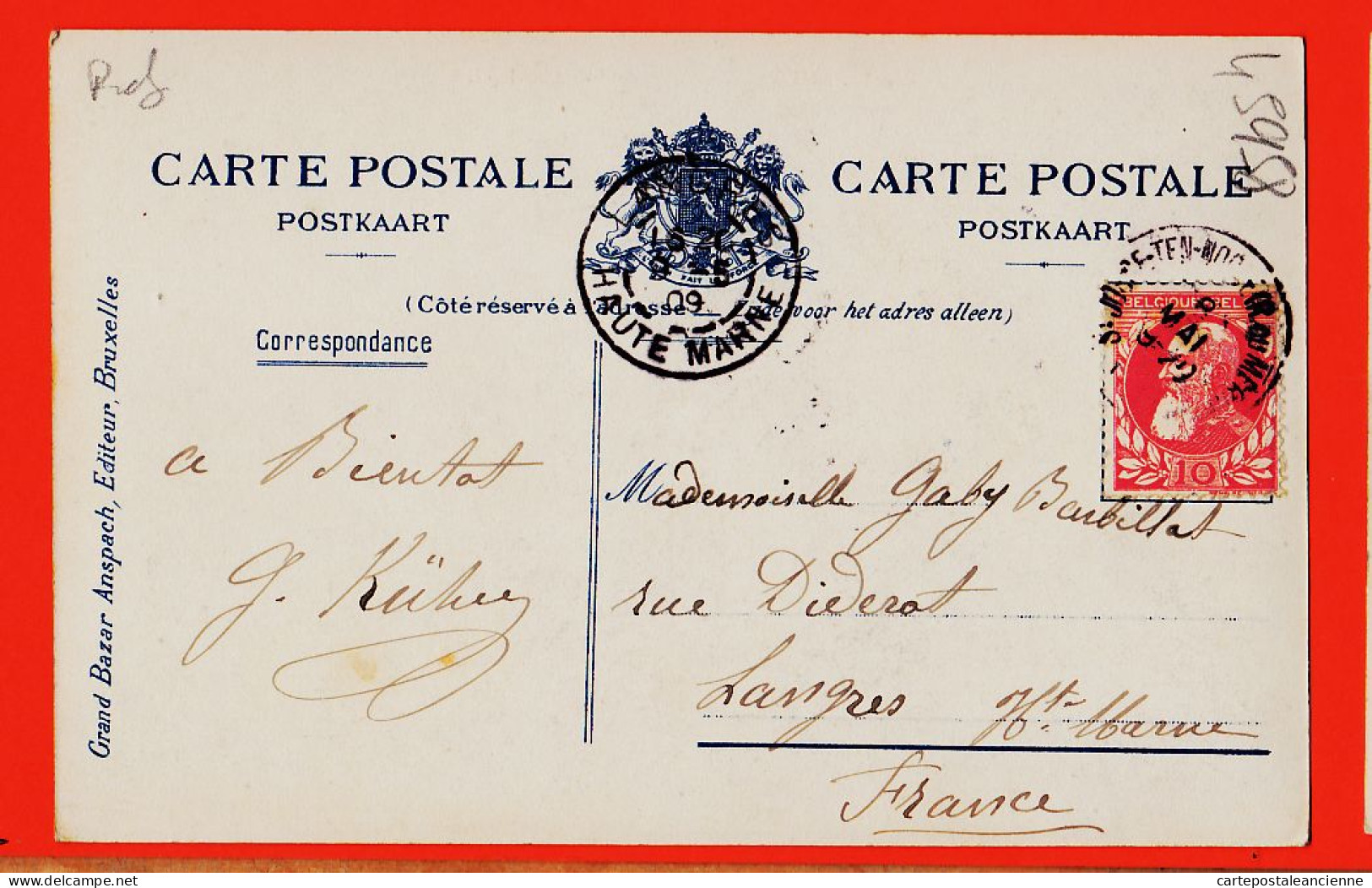 22428 / ⭐ BRUXELLES Canal De CHARLEROI 1909 à Gaby BARBILLAT Rue Diderot Langres-Aspect Brillant Grand Bazar ANSPACH 18 - Maritiem