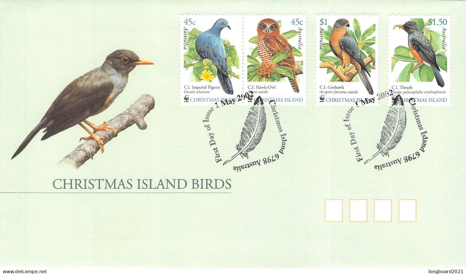 CHRISTMAS ISLAND - FDC WWF 2002 - BIRDS / 4215 - Christmas Island