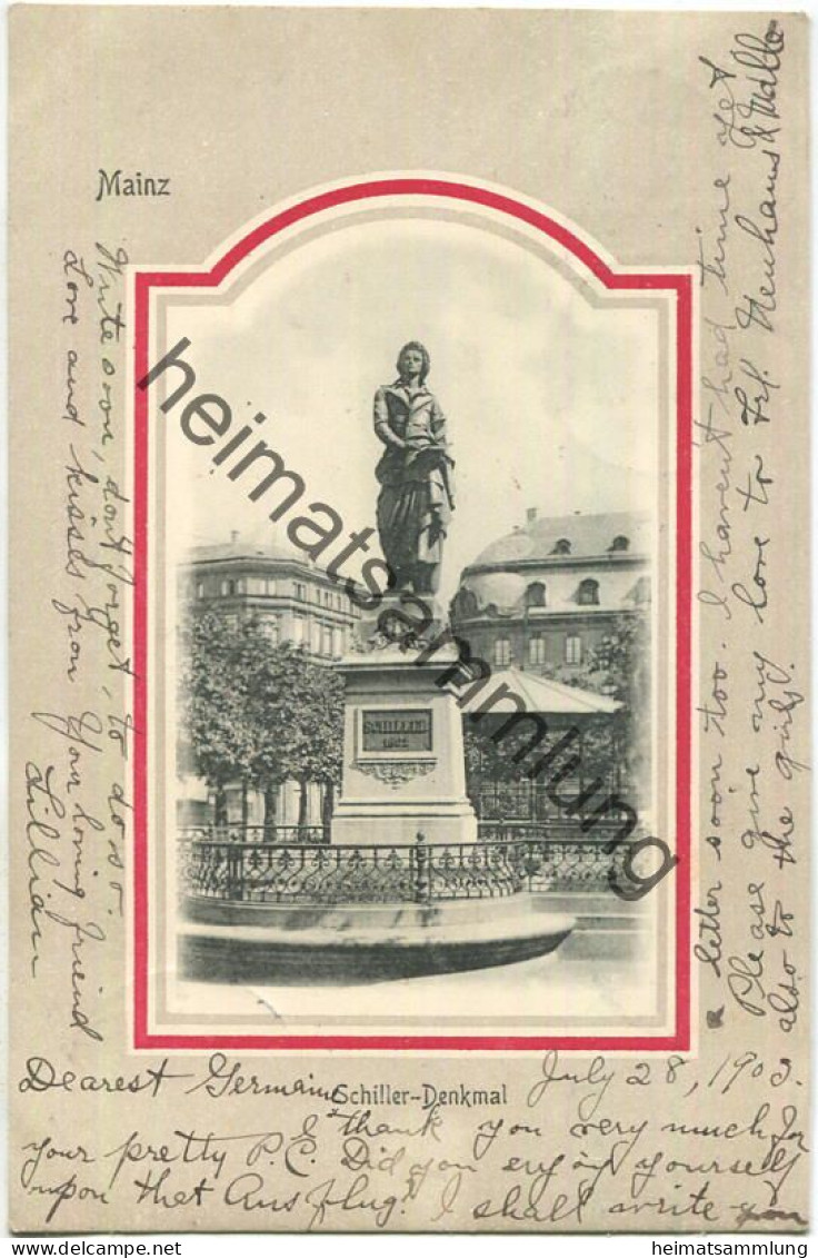 Mainz - Schiller-Denkmal Gel. 1903 - Mainz