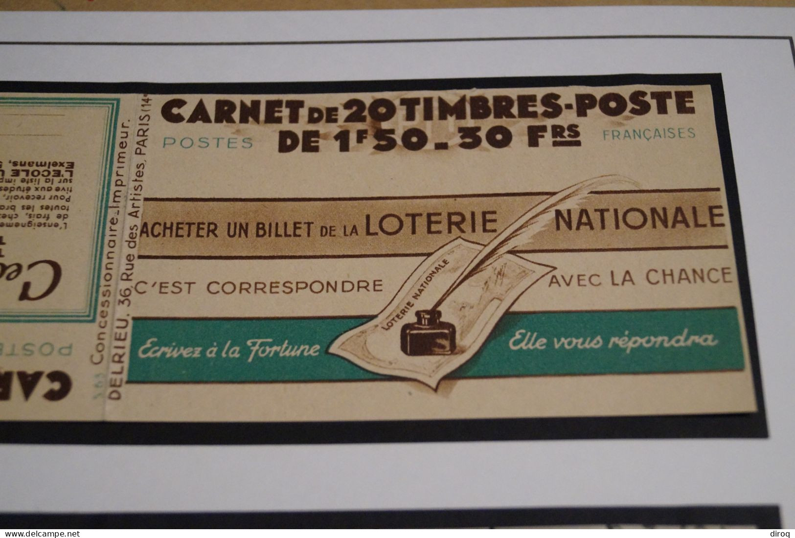 Ancien Carnet De 20 Timbres Publicitaires Secours National 1941,Loterie,France,complet, RARE - Ongebruikt