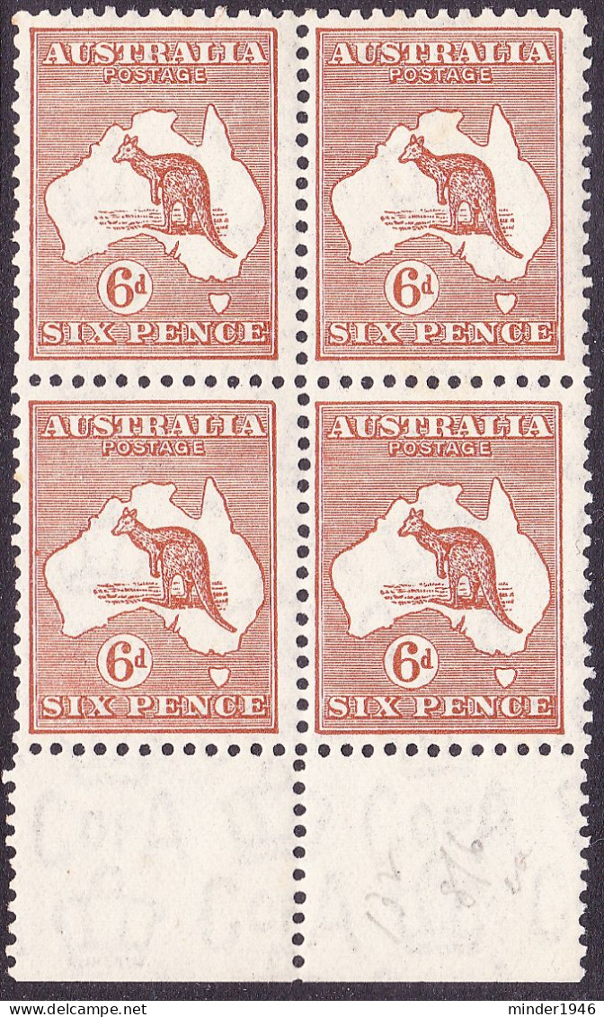 AUSTRALIA 1931 KGV 6d Chestnut, Kangaroo, Block Of 4 SG132 MNH With Bottom Gutter - Mint Stamps