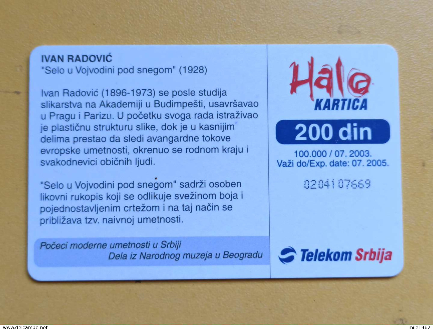 T-243 - SERBIA, TELECARD, PHONECARD, PAINTING IVAN RADOVIC - Autres - Europe