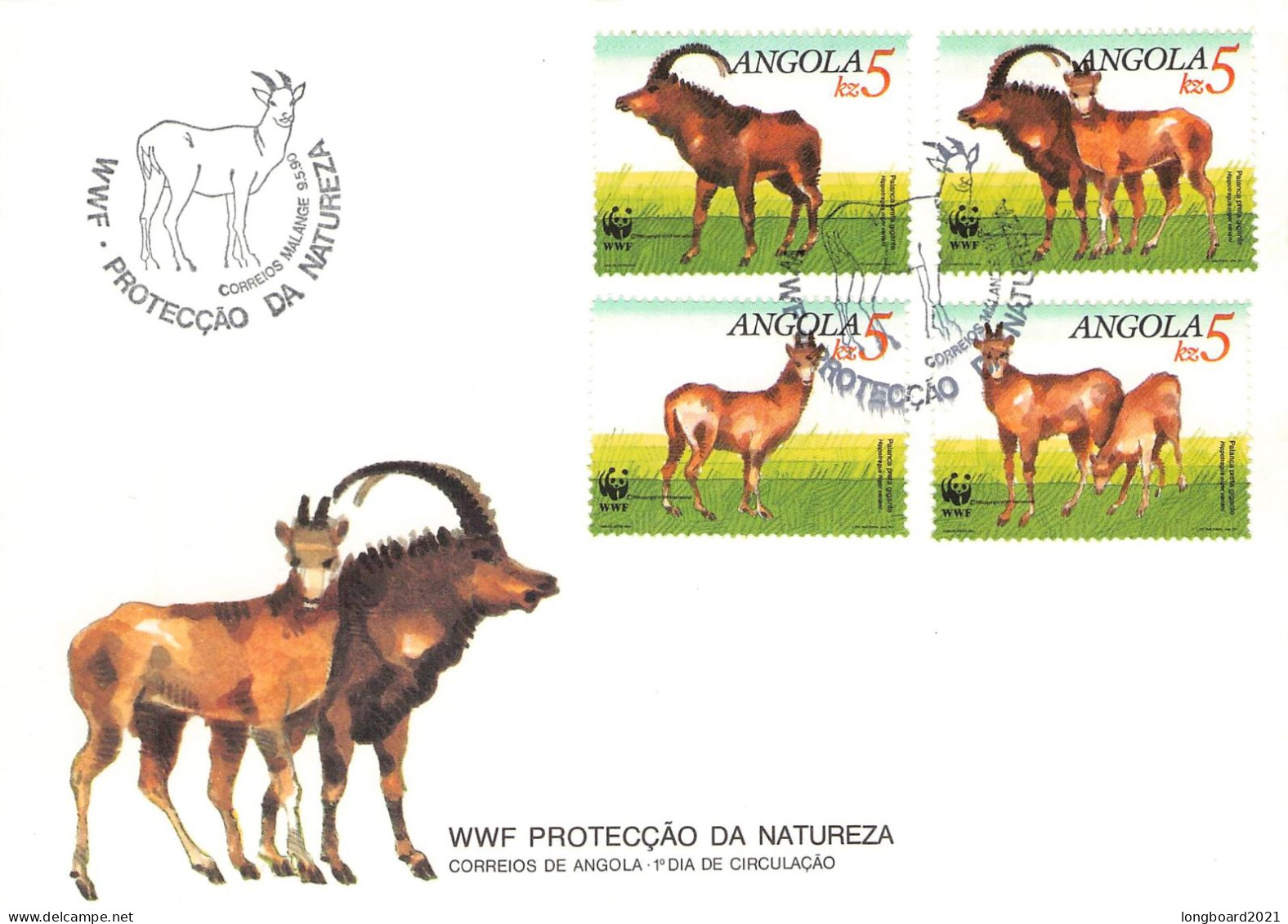 ANGOLA - FDC WWF 1990 - ANTELOPES / 4222 - Angola