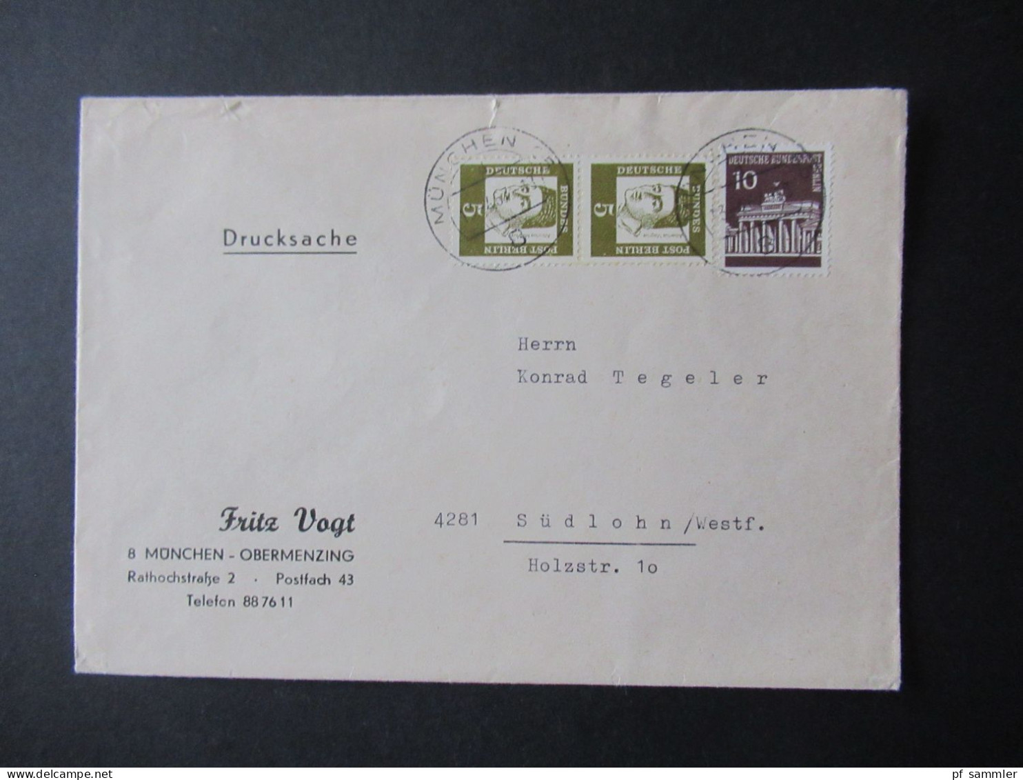 Berlin (West) 1967 Freimarken Bed. Deutsche Senkr. Paar MiF Als Drucksache Umschlag Fritz Vogt 8 München Obermenzing - Storia Postale