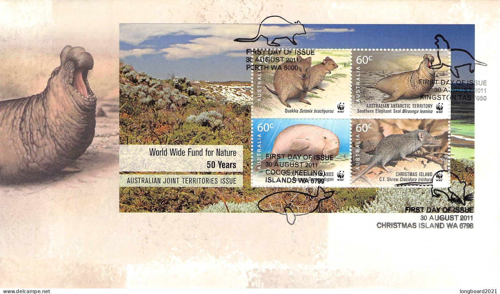 CHRISTMAS ISLAND - FDC WWF 2011 - ELEPHANT SEAL / 4223 - Christmas Island