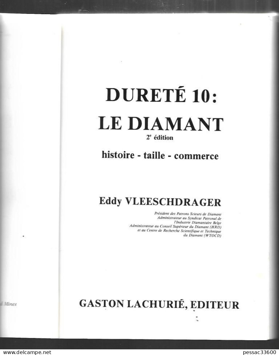 Le Diamant. Dureté 10  Vleeschdrager Eddy  BR BE Edition Gaston  Lachurie 1983  2ème édition – Le Livre De Référence - Picardie - Nord-Pas-de-Calais