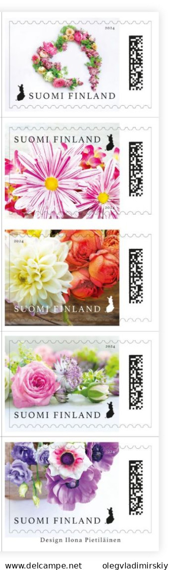 Finland Finnland Finlande 2024 StValentine Day Flowers Symbols Of Love And Friendship Posti Set Of 5 Stamps In Strip MNH - Neufs