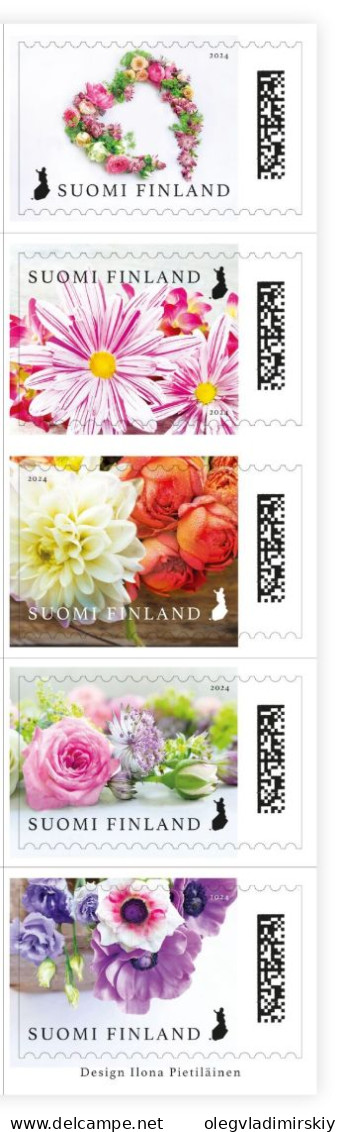 Finland Finnland Finlande 2024 StValentine Day Flowers Symbols Of Love And Friendship Posti Set Of 5 Stamps In Strip MNH - Nuevos