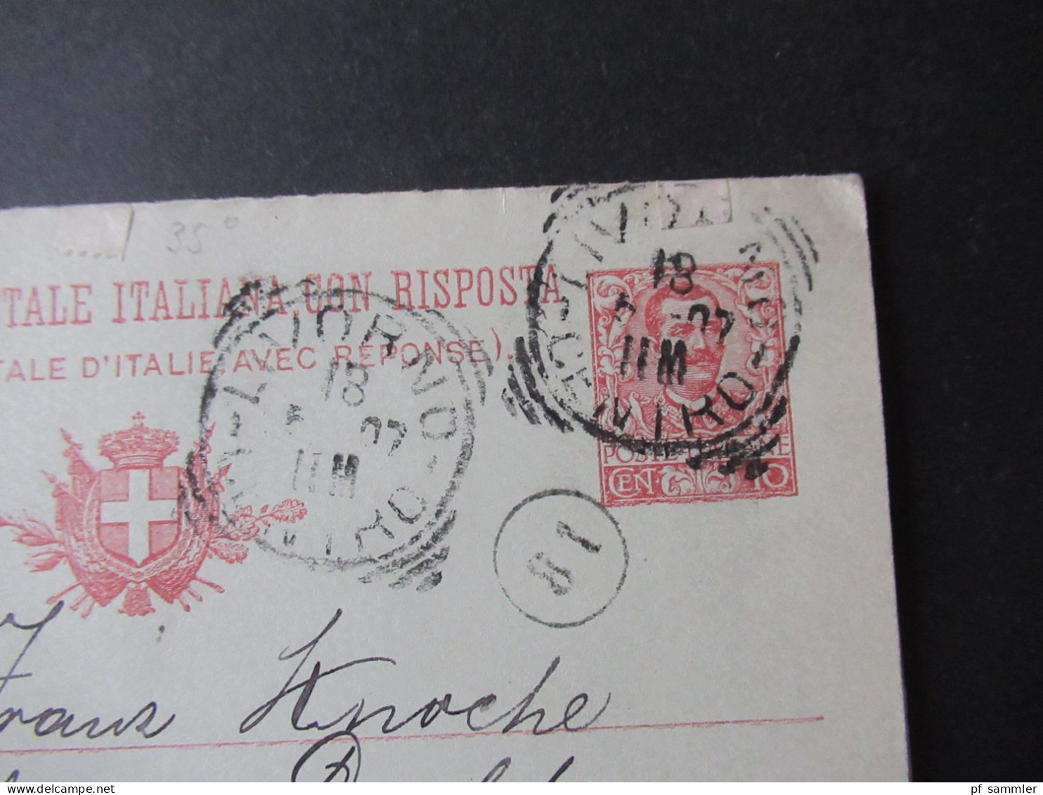 Italien 1907 Doppelkarte Livorno - Anvers Eigenhändige Karte AUTOGRAMM UNTERSCHRIFT Sperati / Bruder Von Jean De Sperati - Interi Postali