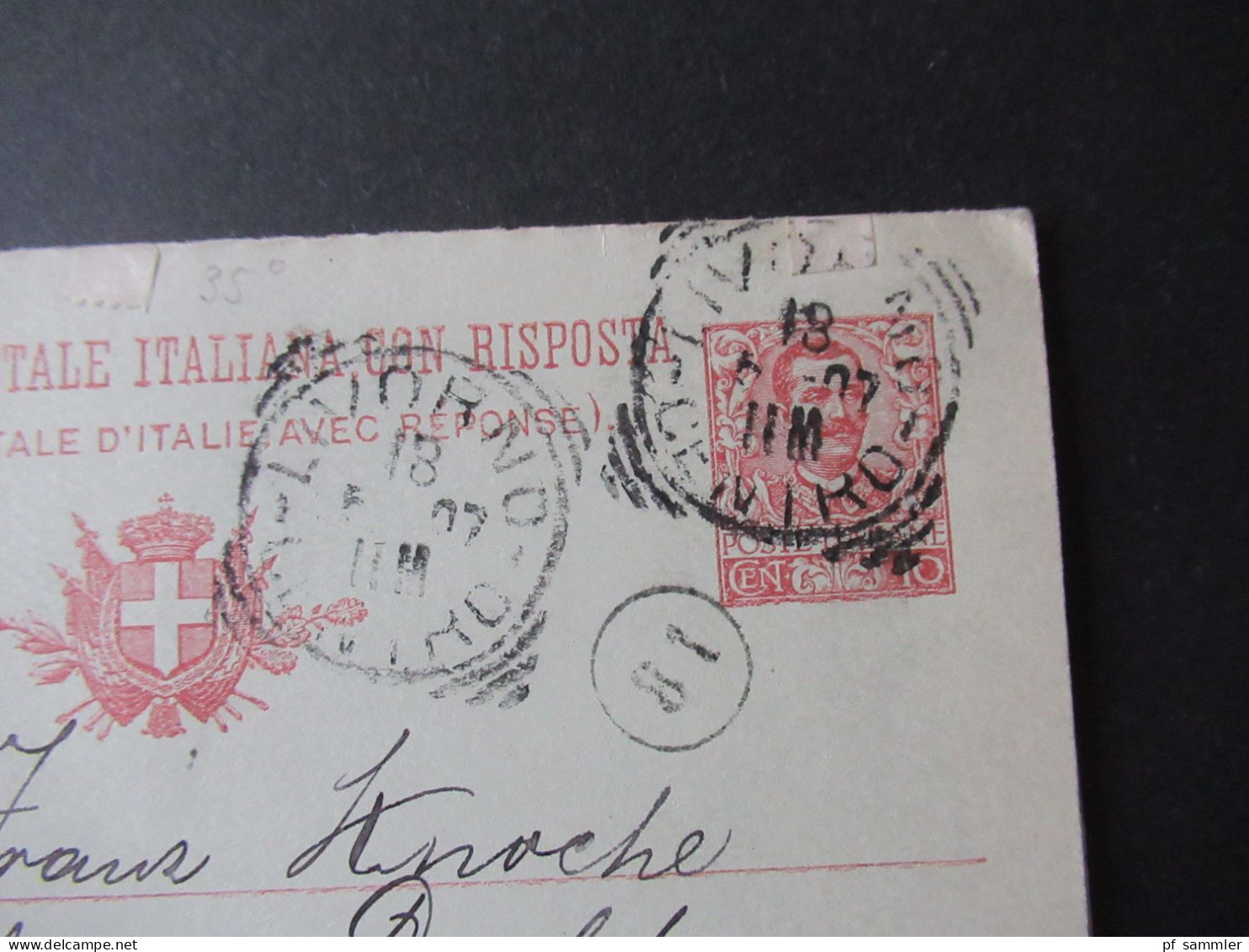 Italien 1907 Doppelkarte Livorno - Anvers Eigenhändige Karte AUTOGRAMM UNTERSCHRIFT Sperati / Bruder Von Jean De Sperati - Entero Postal